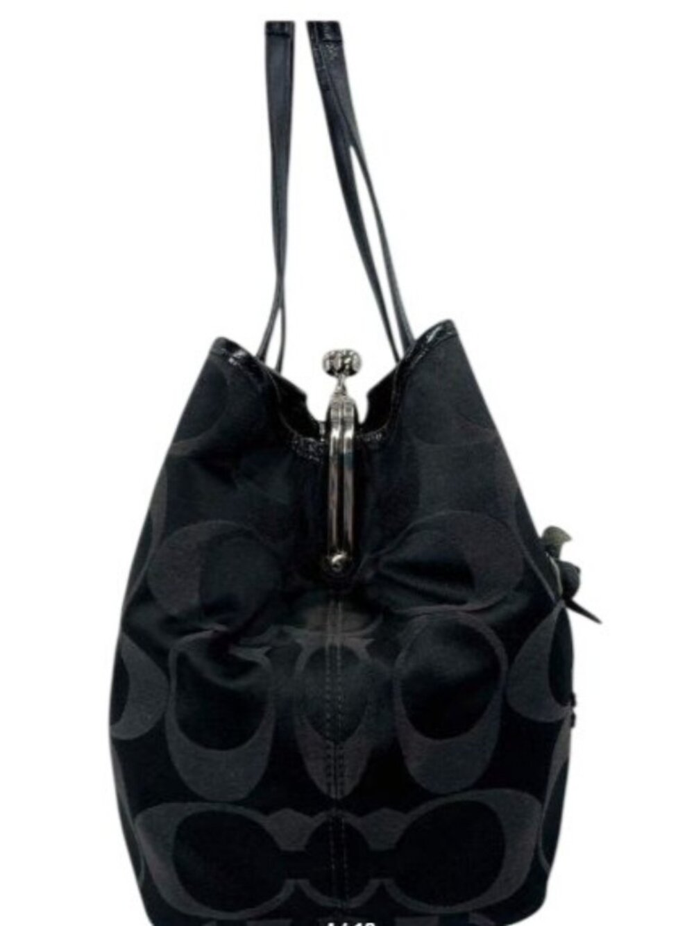 Coach 2011 black canvas & leather floral applique framed kisslock satchel tote - Picture 6 of 9